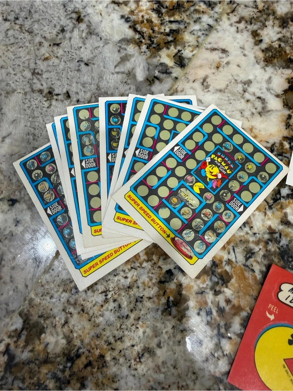 1982 Fleer Super Pac-Man Rub Off Game Cards